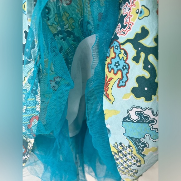 Ruby Rox Dress Womans SZ 3 Aqua Floral Strapless Zip With Tule Under Skirt - Picture 4 of 7